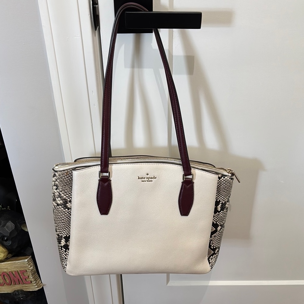 Kate Spade White, Purple, and Snake Skin Shoulder Bag Timeless Elegance